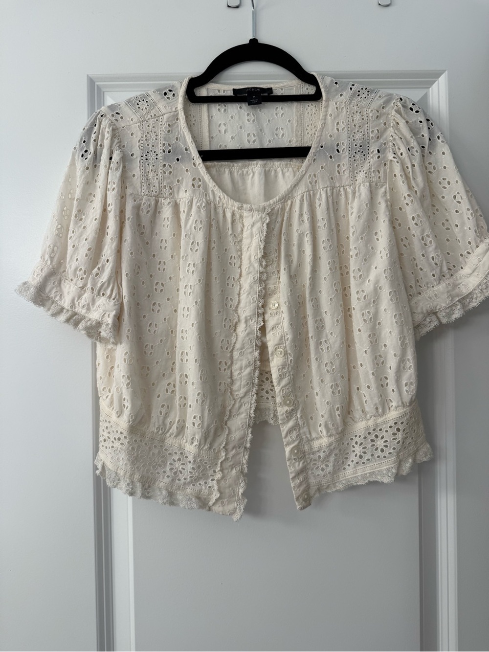 J. Crew Cream Eyelet Button-Front Blouse